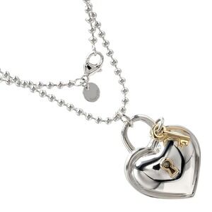 Tiffany Co Heart Lock Necklace Chain Sterling Silver Yellow Gold